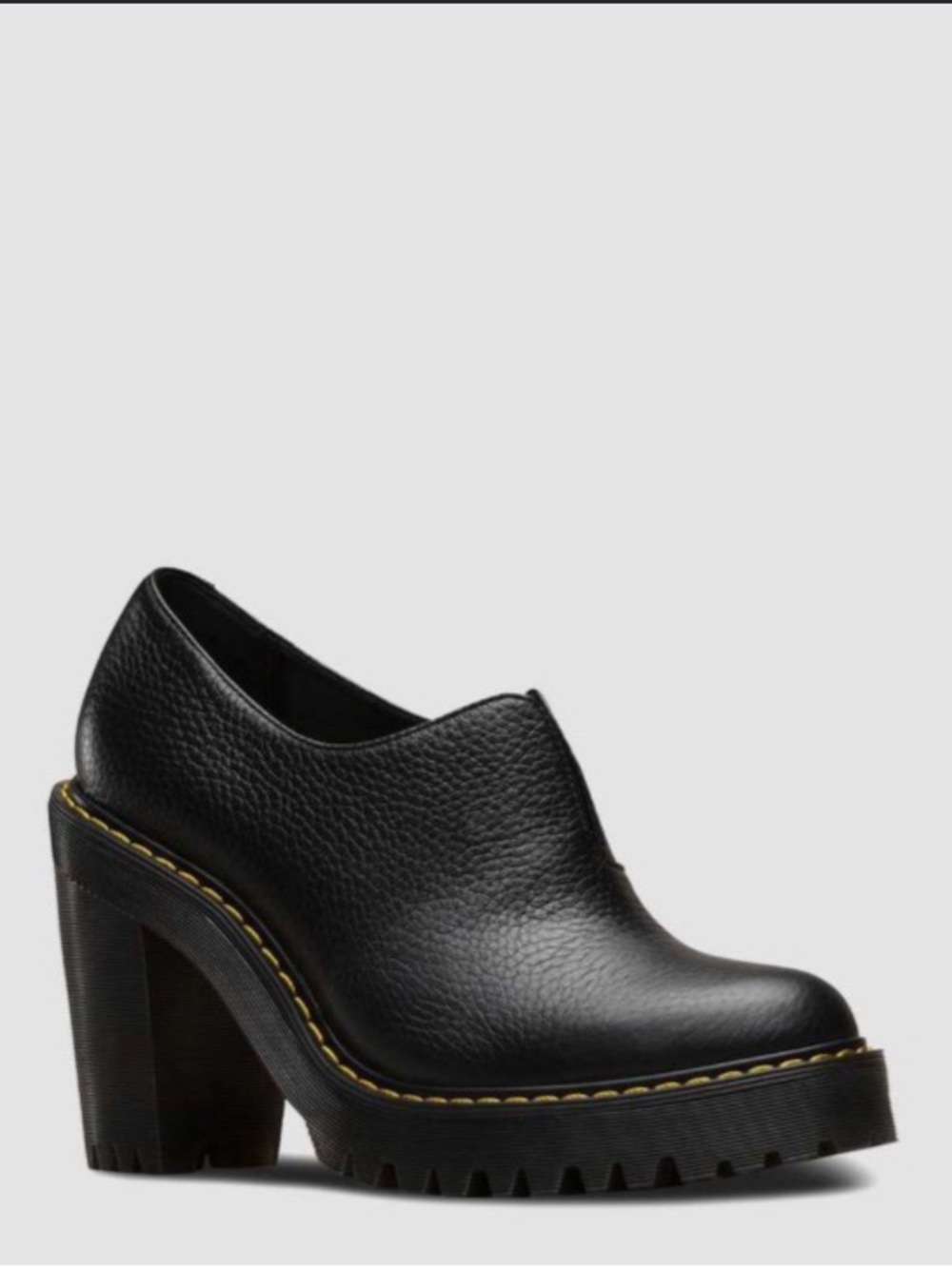 Dr. Martens Cordelia Aunt Sally Pebbled Black Leather Slip-On Platform Heels
